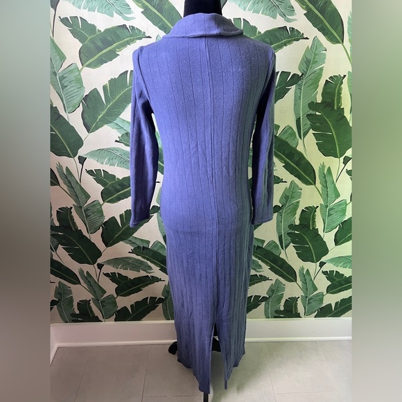 Free People Beach Womens Blue Moonlight Maxi Ribbed Knit Long Sleeve Dress Small - Picture 7 of 10